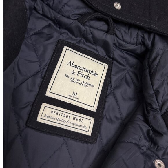ABERCROMBIE & FITCH Heritage Wool Blue Quilted Winter Pea Coat Jacket Womens M - Picture 3 of 8